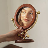 Gold and Brown Vintage Solid Wood Makeup Mirror